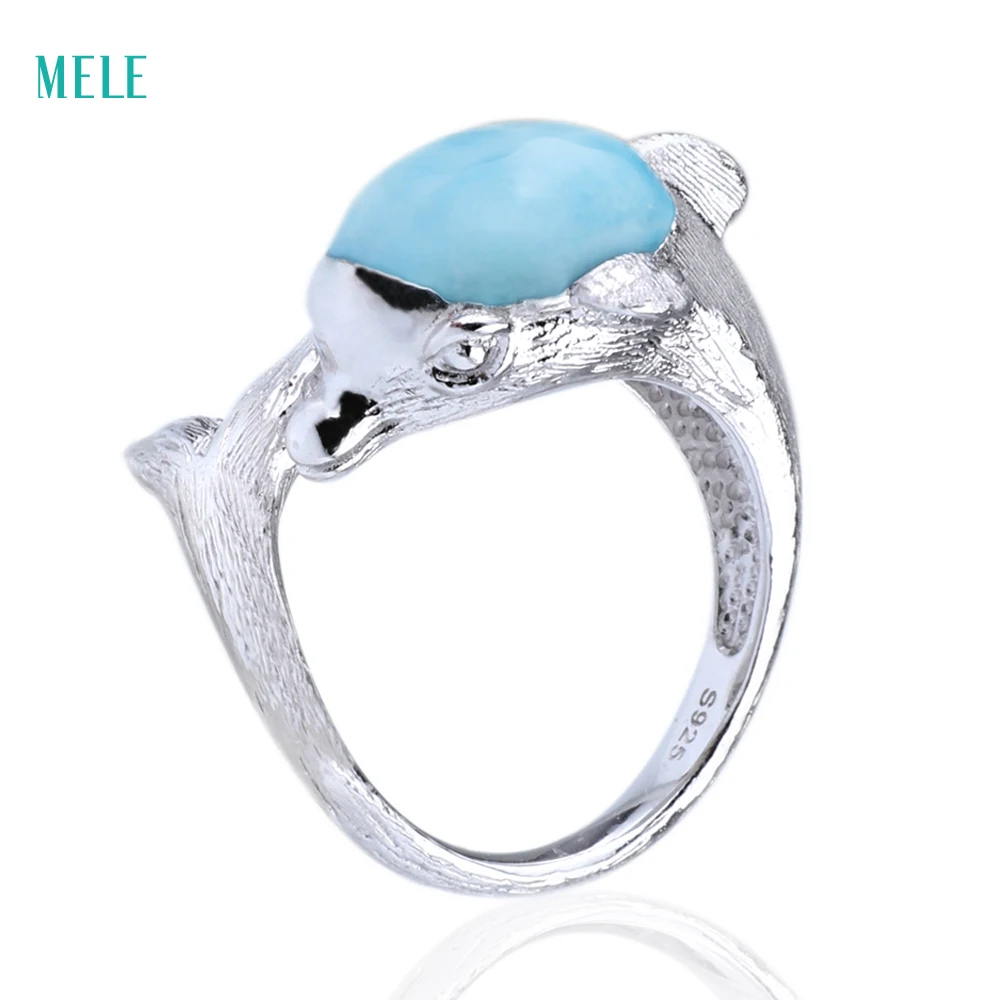 Натуральное gemstonesblue Larimar кольцо с дельфинами Открытое прямая сделка долгосрочная
