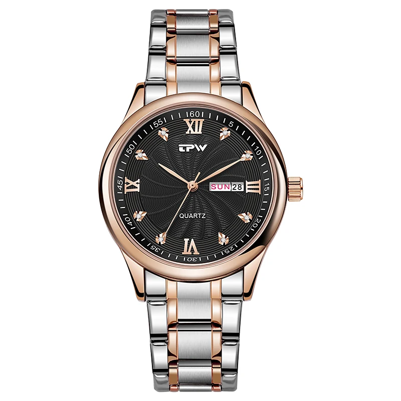 TPW Мужские Аналоговые кварцевые часы с бриллиантом полностью из нержавеющей