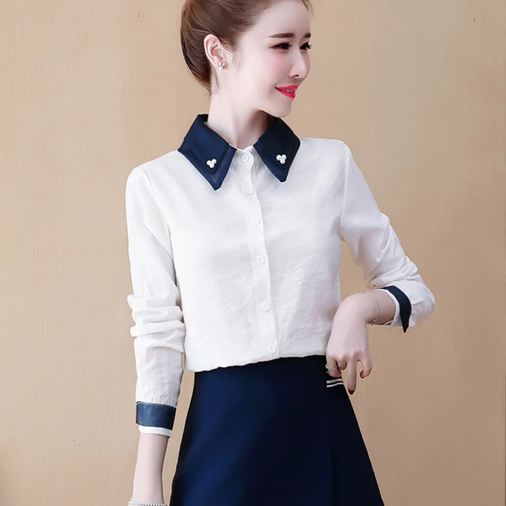 SAGACE 2020 Весенняя Новинка украшенная бисером шифоновая блузка профессиональная женская рубашка с длинным