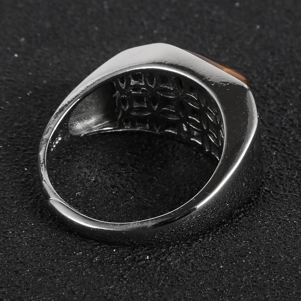 Мужское кольцо 10 мм с натуральным камнем квадратное тигриным глазом Серебряное