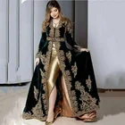 Марокканское бархатное вечернее платье-Русалка Caftan с разрезом и золотой аппликацией, кружевные мусульманские официальные платья для выпускного вечера, женские вечерние платья Дубая, арабского цвета