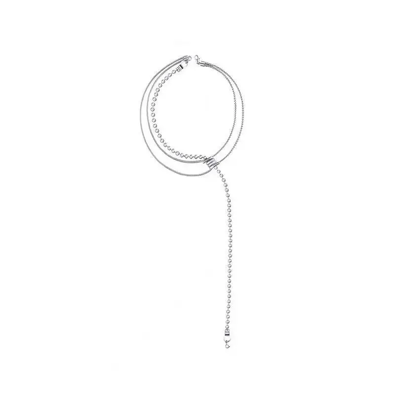 

2021 New Hip-Hop Personality Bartacking Necklace Ins Fashion Metal Round Bead Chain Stacking Clavicle Chain Female