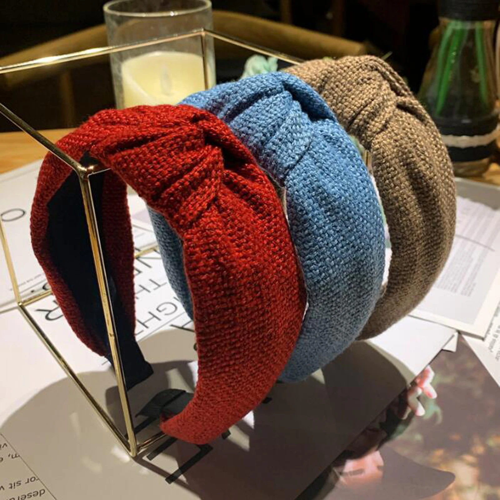 PROLY New Fashion Women Hairband Wide Side Headband Classic Solid Turban Knitted Center Knot Hair Hoop Wholesale |