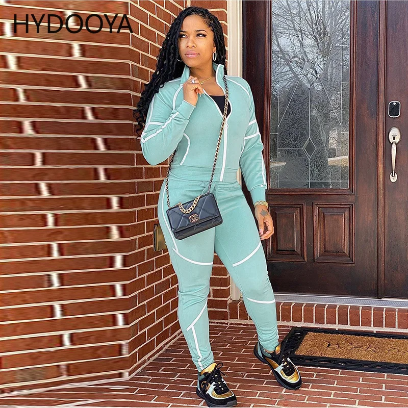 

Bright Line Decoration Fitness Sport Suit Women Outfits Long Sleeve Jackets and Sweatpant Female Sport Gym Suits Running Clothes