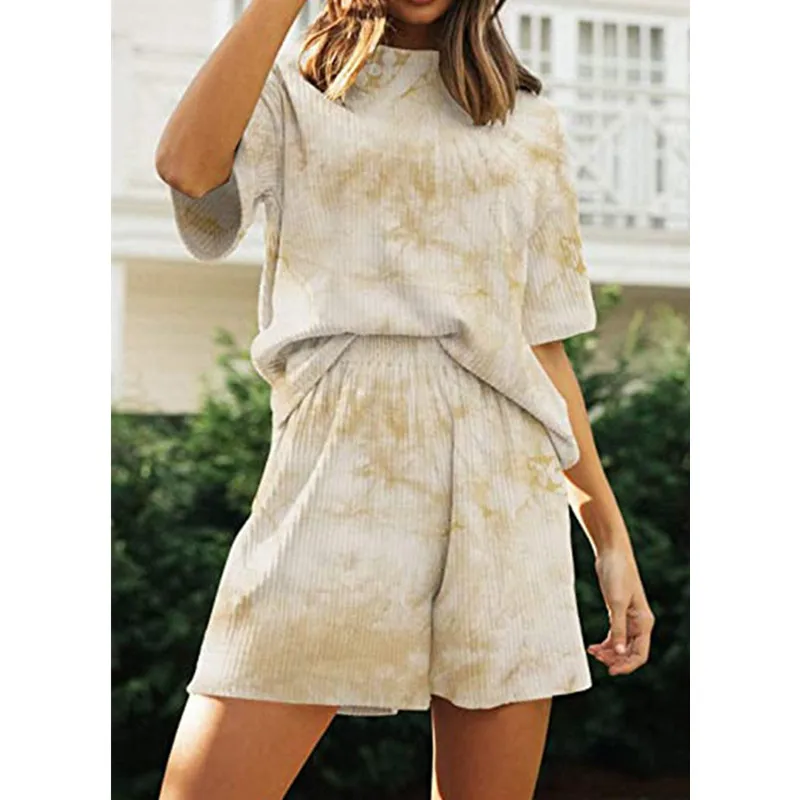 

Женский короткий пижамный комплект с принтом, топы с коротким рукавом и шорты