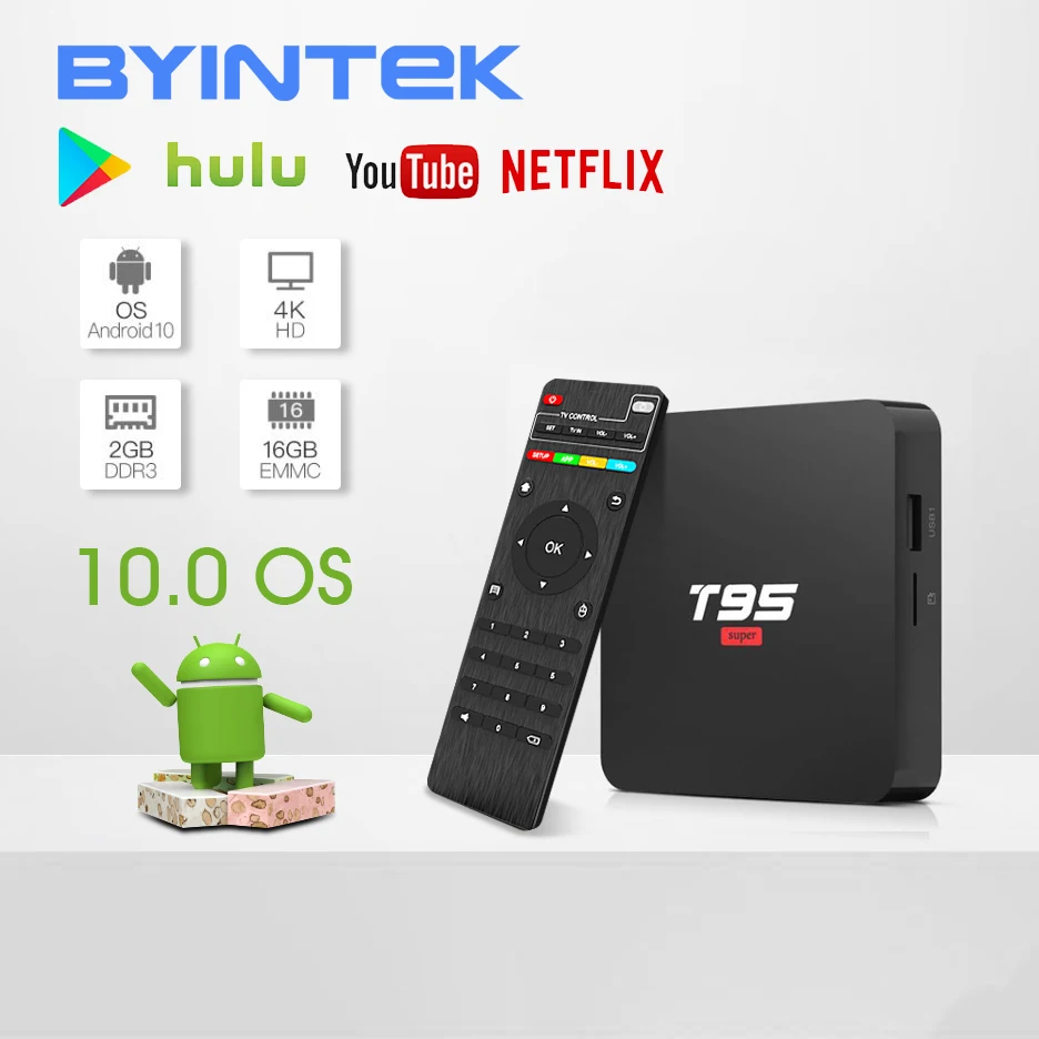 Caixa de tv Player para Netflix 10 os 2g Byintek Android Wifi Media Hulu Player 4k Youtube 16g