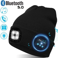 warm beanie bluetooth 5 0 led hat wireless stereo headset music player with mic for handsfree support dimming rechargeable