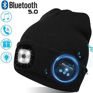 Теплая Шапочка Bluetooth 5.0 LED Hat, Беспроводная стереогарнитура, музыкальный проигрыватель с микрофоном, поддержка громкой связи, затемнение, перезаряжаемая