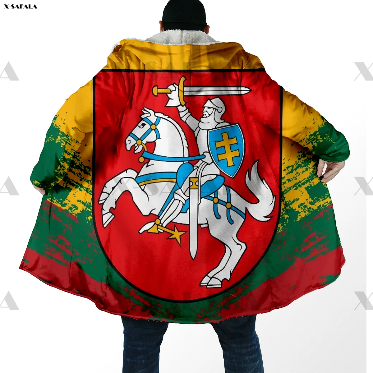 Худи с длинным меховым воротником и капюшоном принтом в виде флага Колумбии -