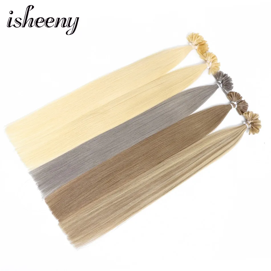Isheeny 1" 18" 2" Remy fusion волосы для наращивания прямые 25 прядей для ногтей u-образные человеческие волосы 11 цветов