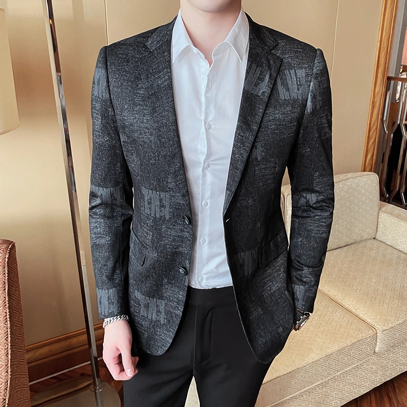 High Quality Luxury Print Blazer Jacket Men Plus Size Slim Fit Mens Casual Suits Jackets Long Sleeve Party/Prom Tuxedo Blazer