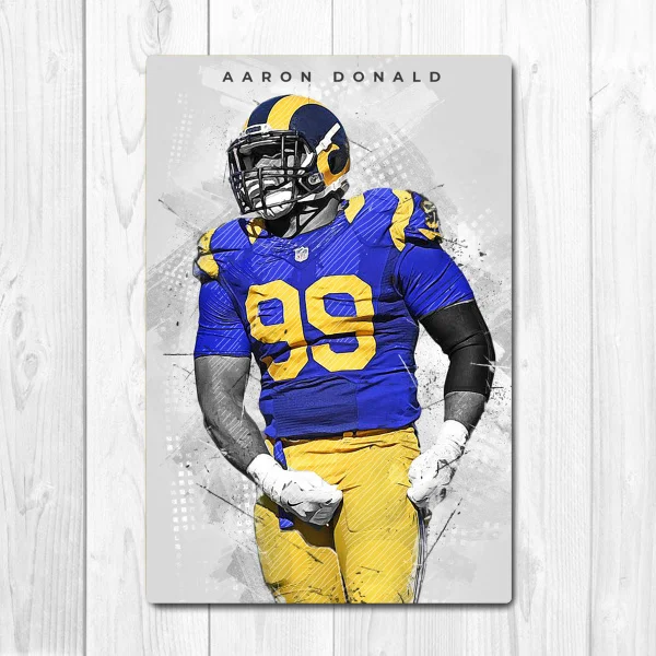 Новый Аарон Дональд Б футбольный игрок искусство Настенный декор Жестяная