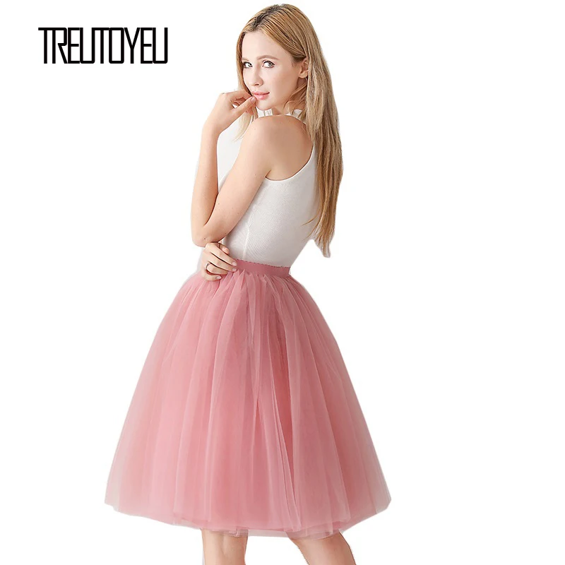 Юбка миди плиссированная из тюля 6 слоев с высокой талией|Женские юбки| |