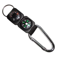 outdoor camping hiking survival buckle keychain compass thermometer carabiner climbing hook protable safety survival tools