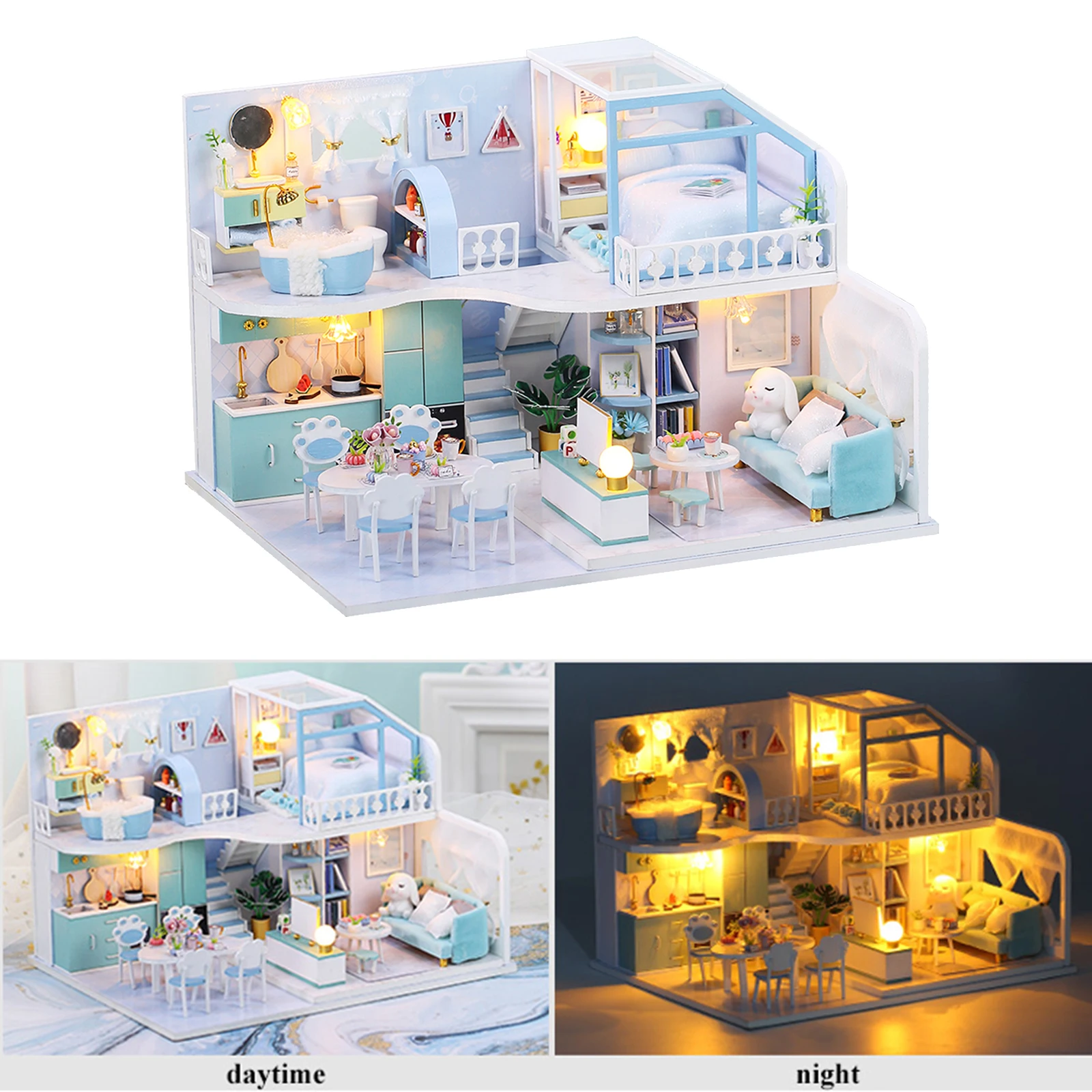 

3D DIY Miniature Doll House Creative Crush Blue Furniture Kits Adults Gift