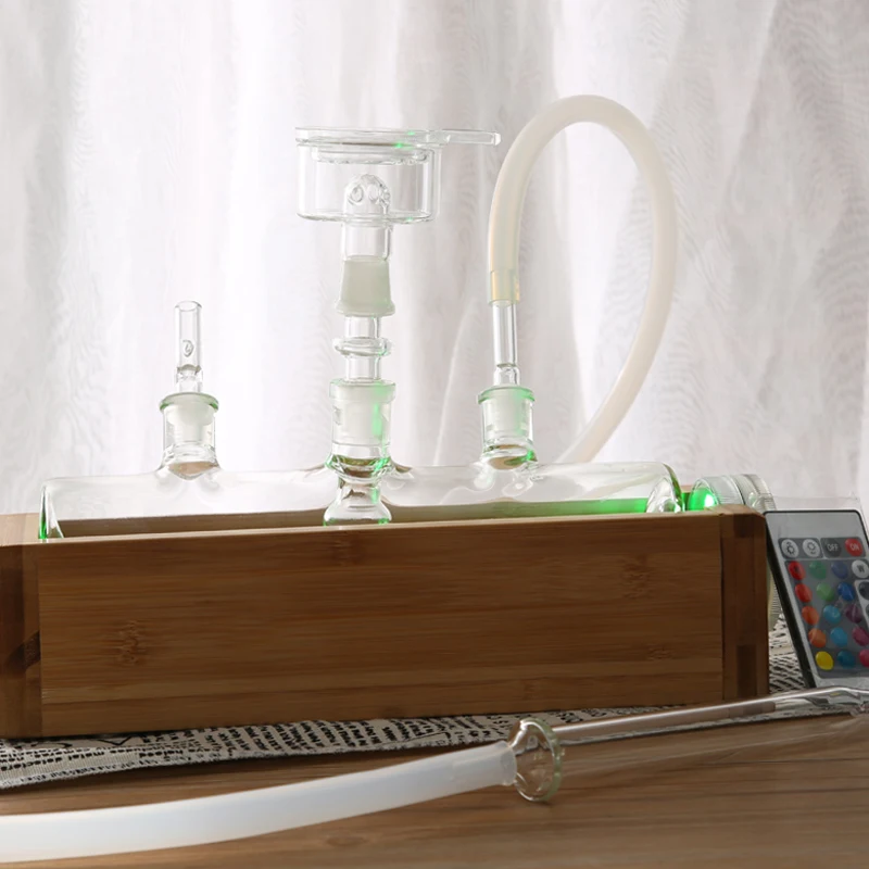 Кальян HY MP5 стеклянный бак chicha с деревянной бамбуковой коробкой основание