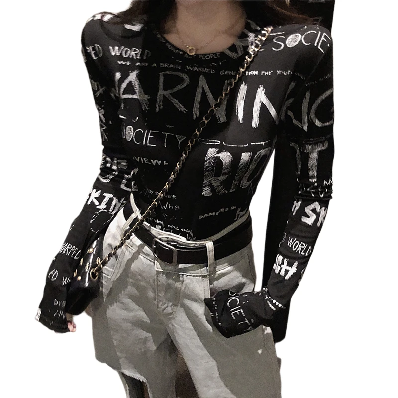 

2020 Spring Autumn New Fashion Women's Shirt Solid Long Sleeve Basic Tops Ladies Print Tight Bottom Slim T shirt Korean LT357S50