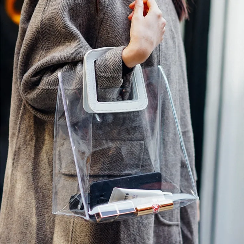 

2pcs/lot Transparent Pvc Handbags Customized DIY Network HOT Bag Activity Gift Sack High Archives Cosmetics Packing Shopping Bag