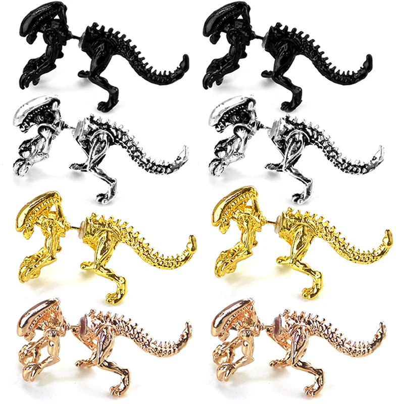

Fashion Women Men Jewelry 3D Scary Monster Alien Stud Earring Black Color Dinosaur Earring Punk Earrings