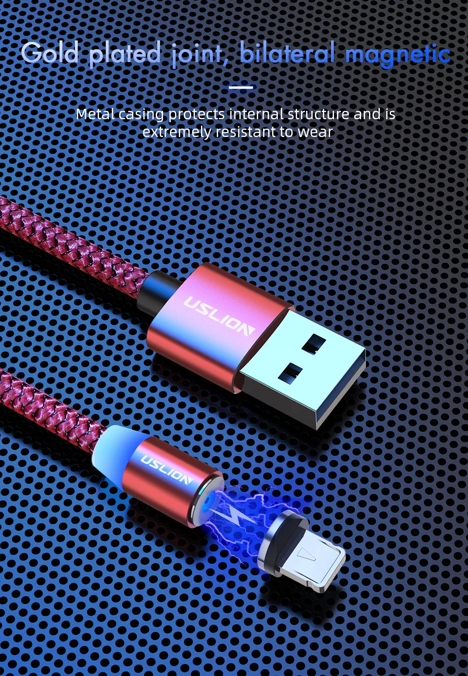 USLION USB кабель для быстрой зарядки Магнитный USB кабель для iPhone type-C зарядный кабель для Xiaomi Note 10 Micro USB Магнитный кабель
