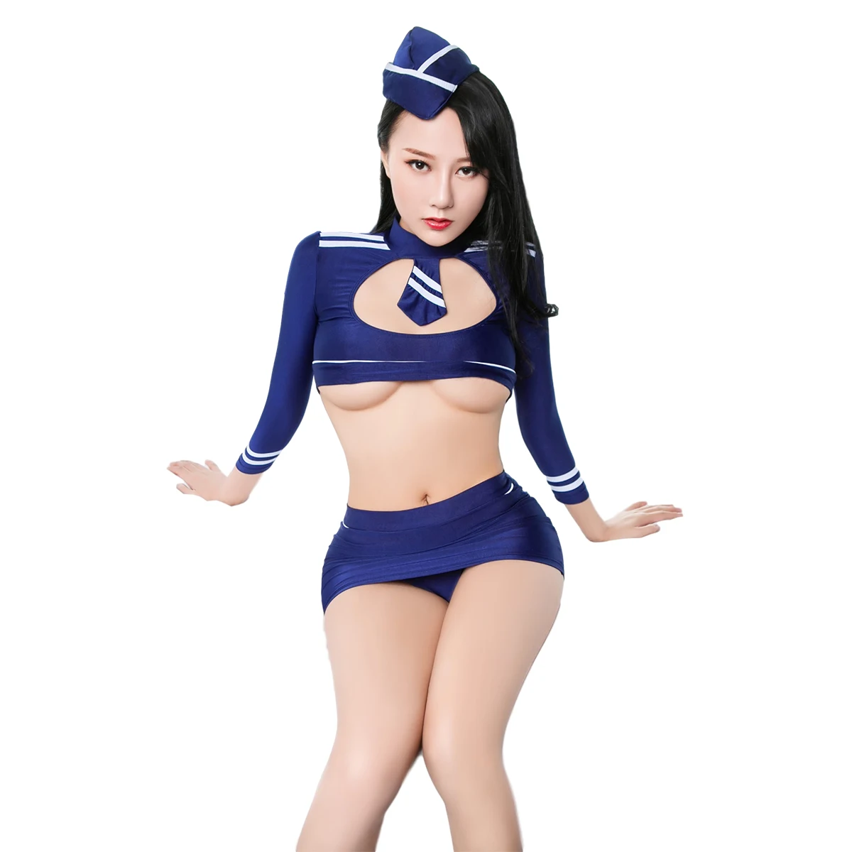 

2021 new role-play women sexy lingerie stage costume low waist split student stewardess uniform nightclub costume