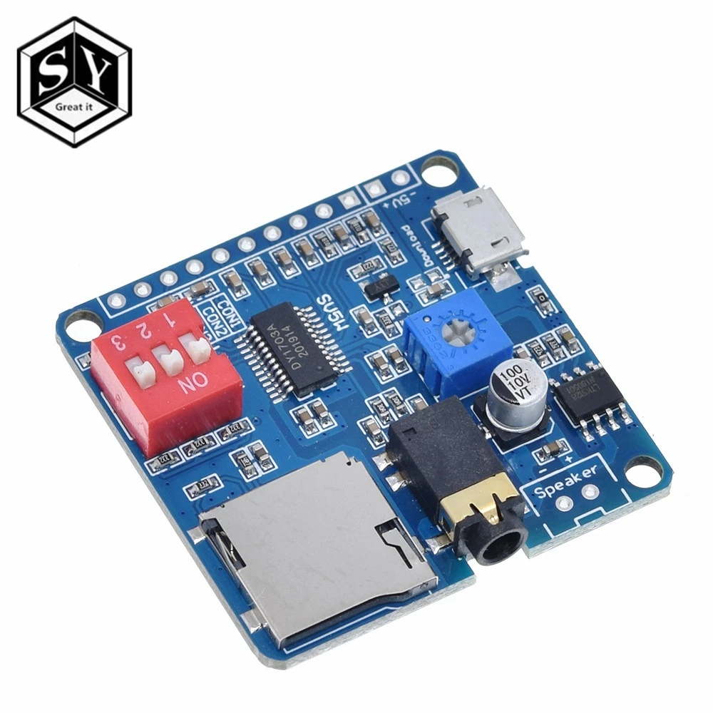 Для Arduino 5W усилитель воспроизведения голоса Модуль MP3 музыкальный плеер SD/TF карта
