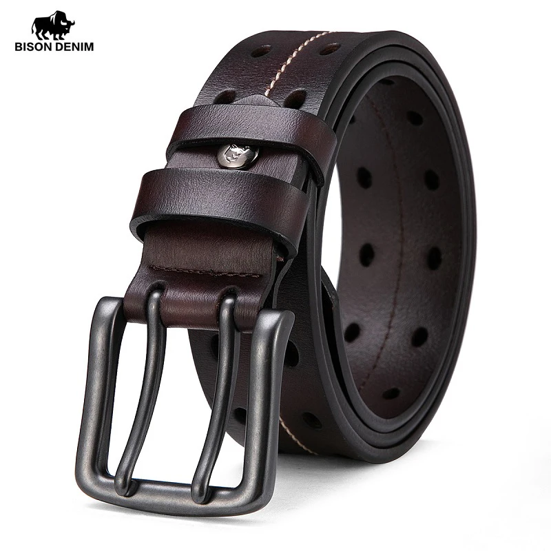 BISON DENIM Men's Belt Leather Pin Buckle Cow Genuine Leather Belts for Men High Quality Mens Belt cinturones hombre N70261