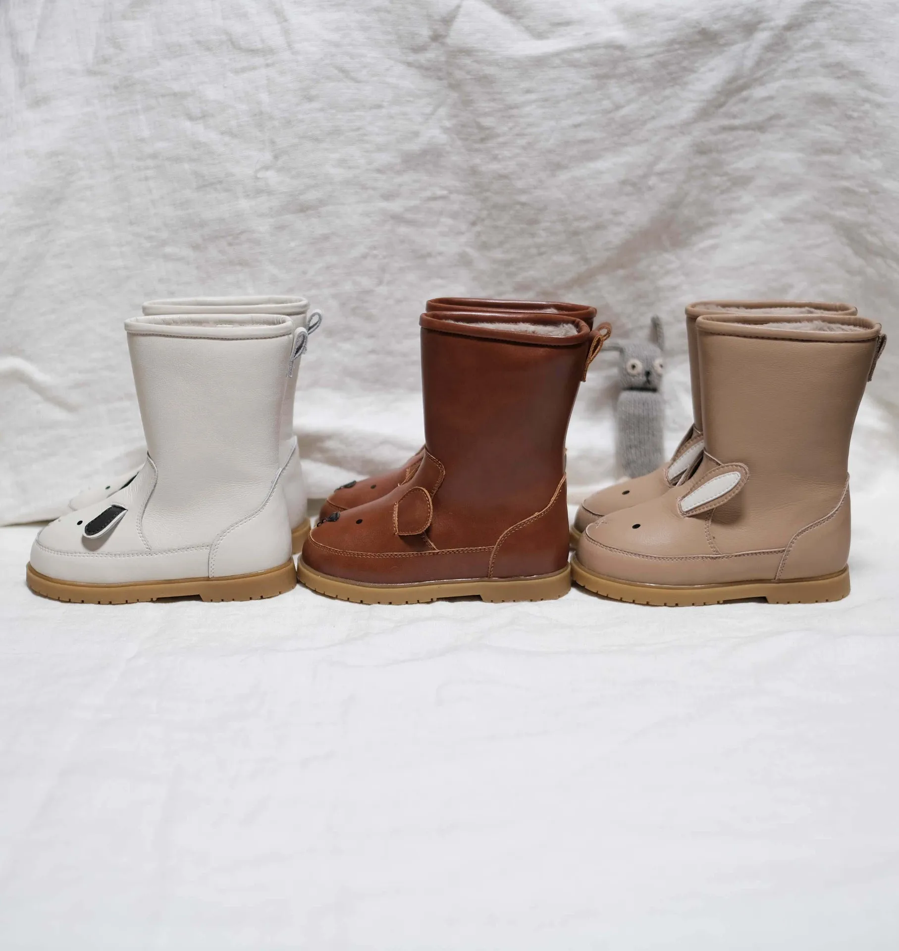 

Кожаные теплые длинные лыжные ботинки ручной работы Littlesummer с мультяшным животным 21 год осень/зима