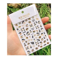 10pcs new laser golden coconut tree and leaf nail art square triangle circle love nail sticker decorative accessories sticker