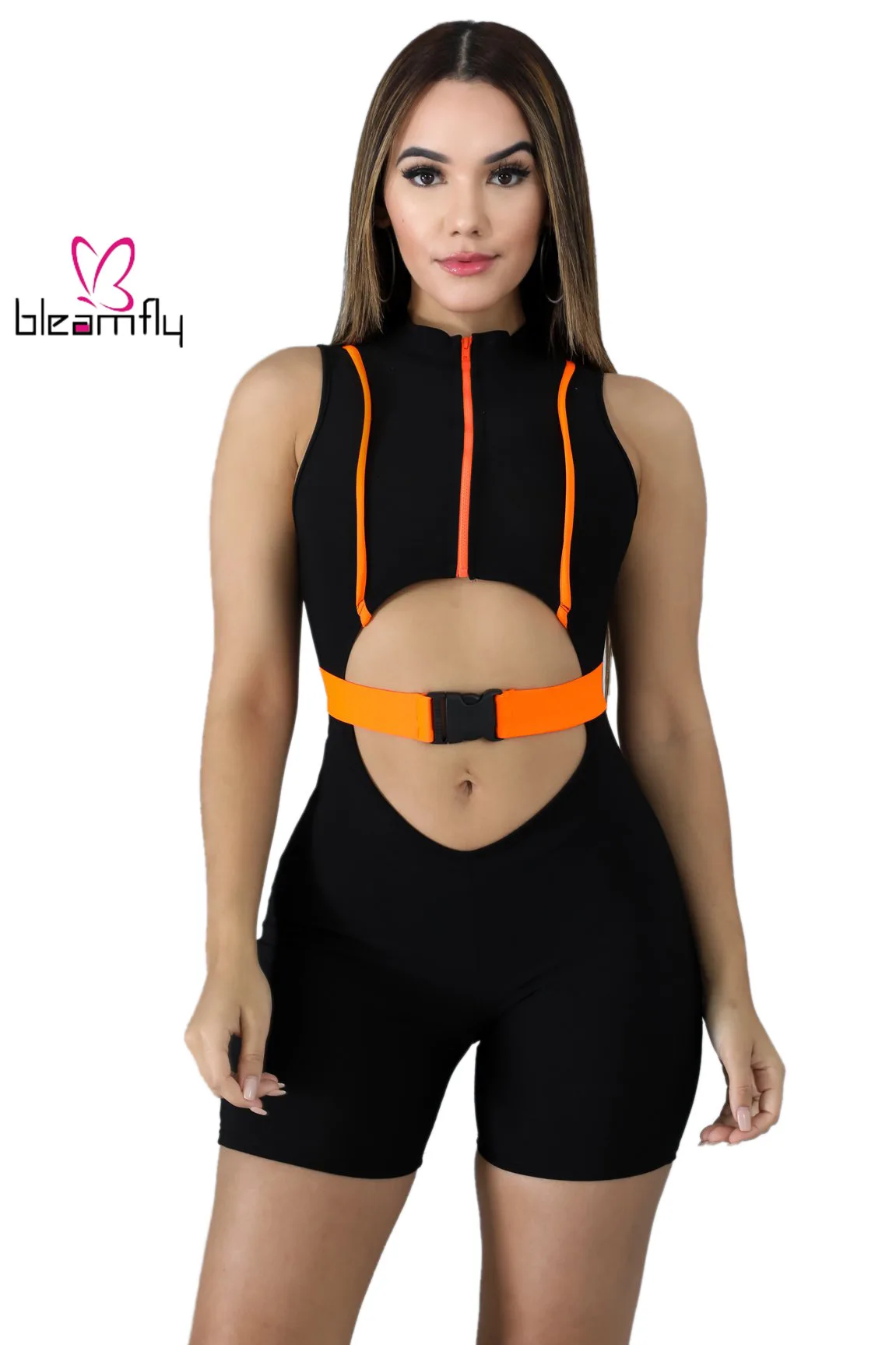 2019 Женский Летний комбинезон на молнии с пряжкой вырезами талии без рукавов