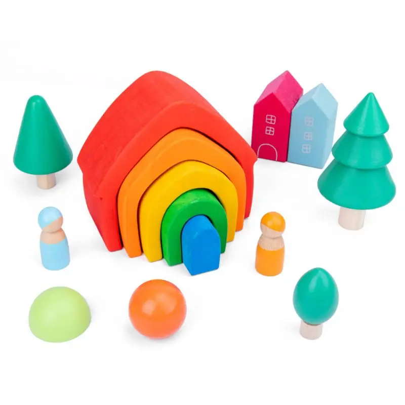 

Kids Forest Building Blocks Wooden Toys Rainbow Simulation Tree Play Educational Gifts