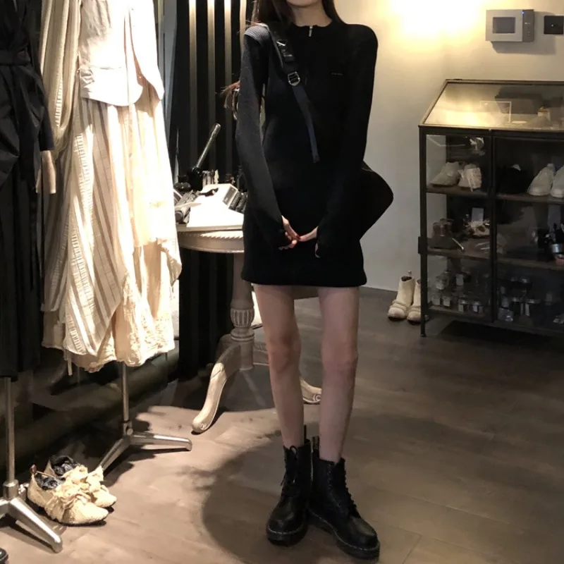 

Knitted Tight Dress Female Spring and Autumn 2021 New Slim Body Inside The Wrap Butt Bottom Skirt Hot Girl Skirt Bodycon Dress