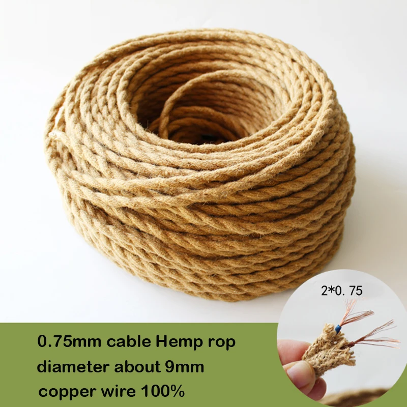 

Vintage Electrical Wire Hemp Rope Woven 5/10/20/30/50 Meters Beige Textile Cable Twisted Braided Retro Pendant Light Line