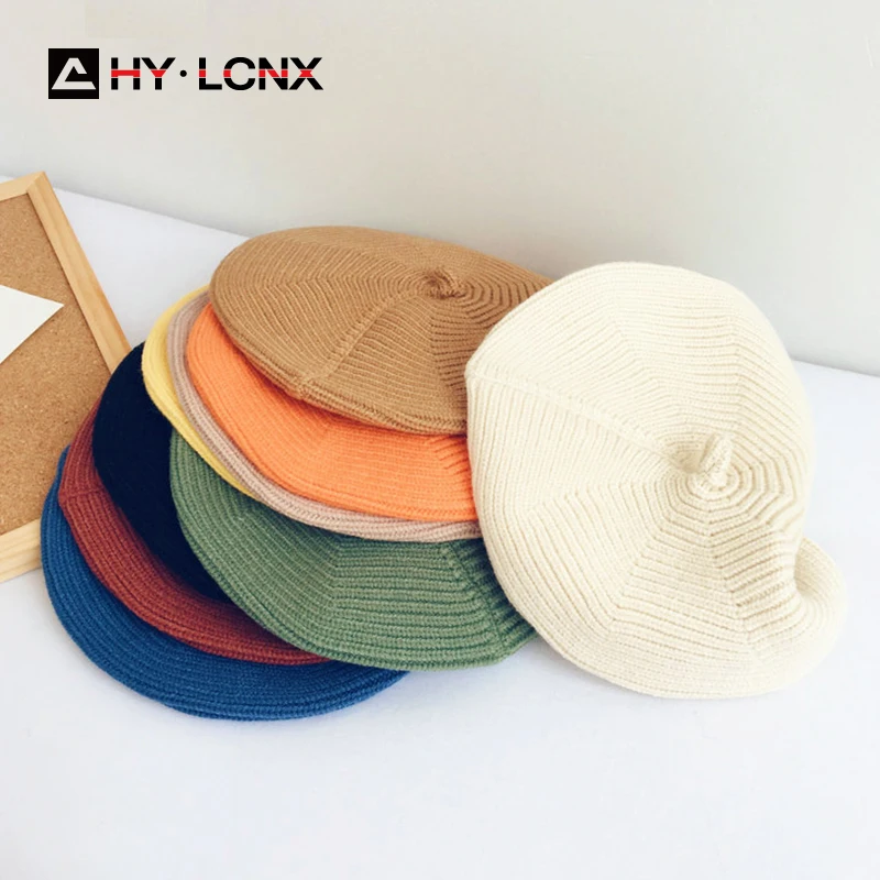 

Детский вязаный берет ярких цветов, теплый однотонный берет в Корейском стиле для мальчиков и девочек, простая шапка для отдыха на открытом ...