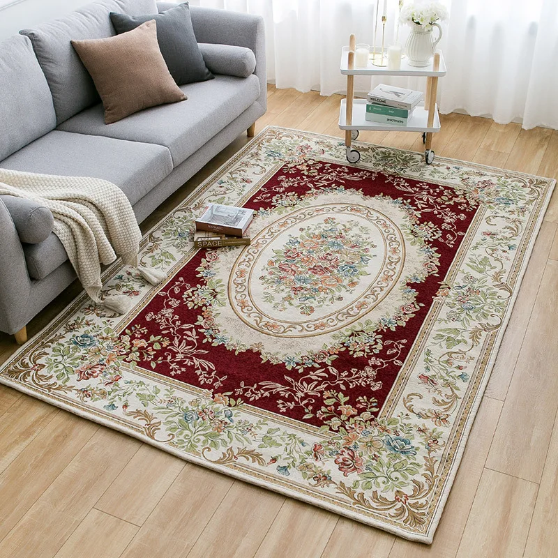 

Vintage Carpet French Cotton And Silk Carpet Living Room Bedroom Floor Rug Washable Carpet Jacquard Woven Rug Foldble Home Decor