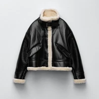 za women jacket 2021 autumn fashion fleece imitation leather jacket coat vintage long sleeve female outerwear chic tops