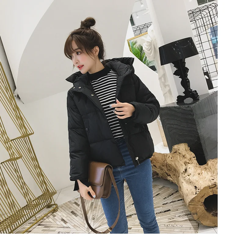 

Tide Jacket Women Winter Fashion Warm Thick Solid Short Style Cotton Padded Parkas Coat Stand Collar Down Cotton Coat