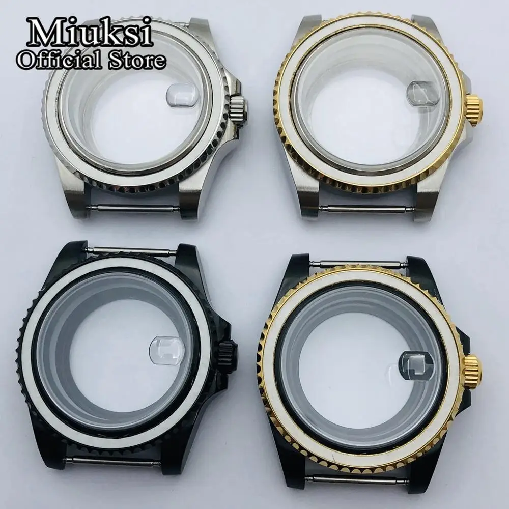 

Miuksi 40mm silver black case sapphire glass transparent glass back fit ETA2836 NH35 36 DG2813 3804 Miyota8205 8215 821Amovement