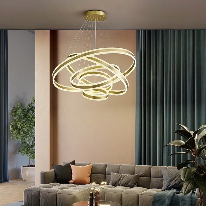 

All copper rings LED chandelier Residential living room bedroom den restaurant ceiling lighting Commercial & Office Lighting