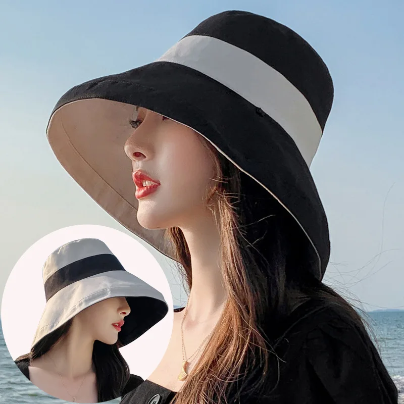

Корейская модная Двусторонняя шляпа для рыбалки Женская весенне-летняя уличная универсальная Солнцезащитная шляпа маленькая свежая шляпа...