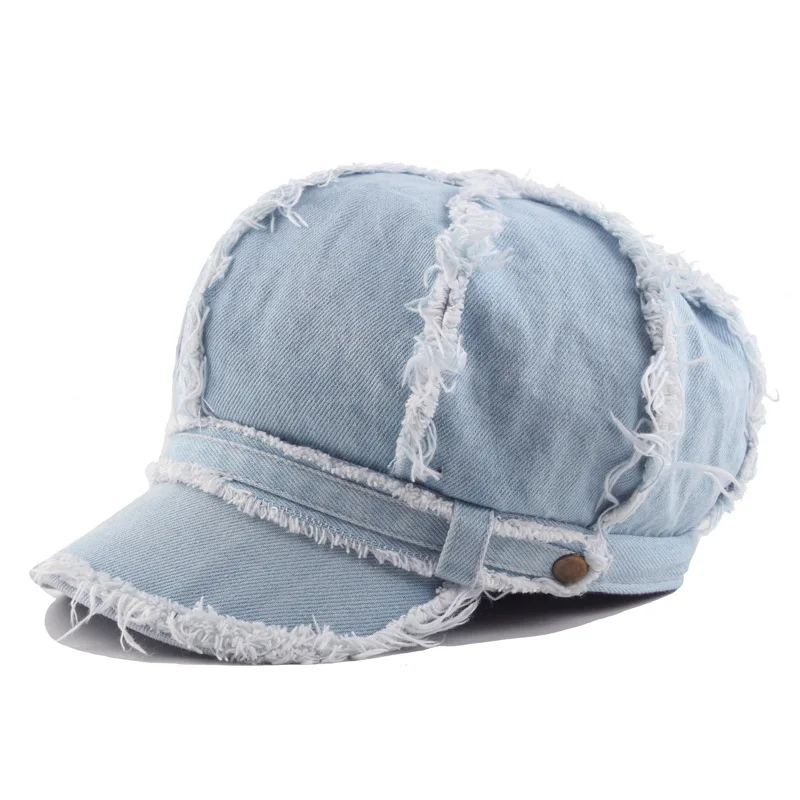 Женская Осенняя джинсовая шляпка однотонная восьмиугольная кепка газетчика