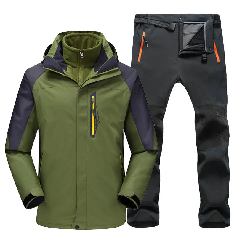 army gray TRVLWEGO водонепроницаемый лыжный костюм Мужская куртка лыжные брюки для прогулок мужские зимние уличные лыжные зимние сноуборд флисовая куртка брюки наборы - Цвет: army gray