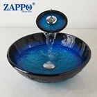 ZAPPO синий круглый смеситель для умывальника из закаленного стекла для ванной комнаты, Набор смесителей для умывальника