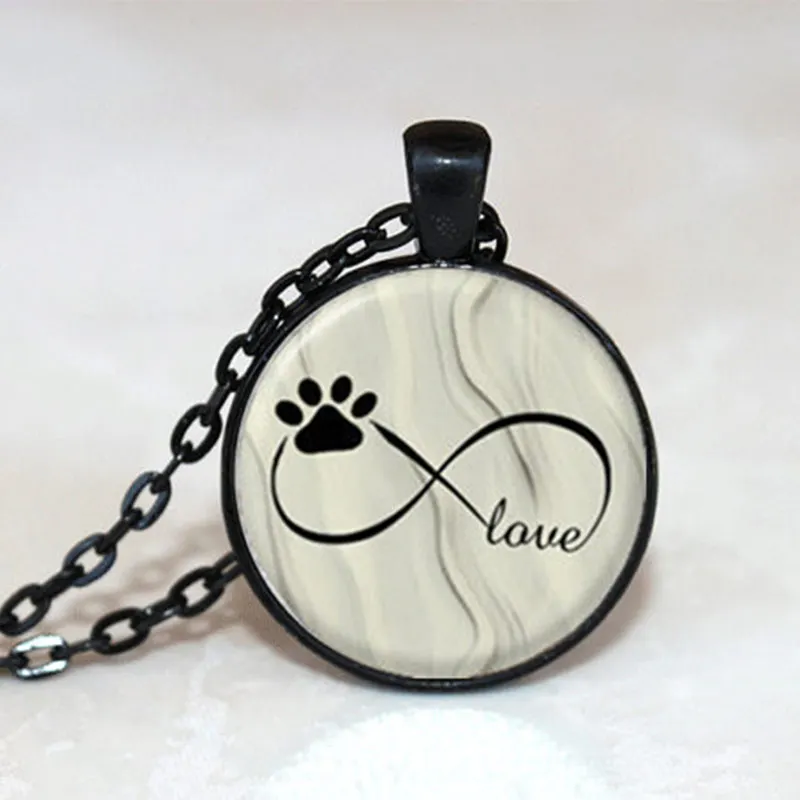

1pcs Beautifully Animal Infinity Pendant women Necklaces love and Dogs Paws Glass necklace Cabochon Pendant Jewelry gifts