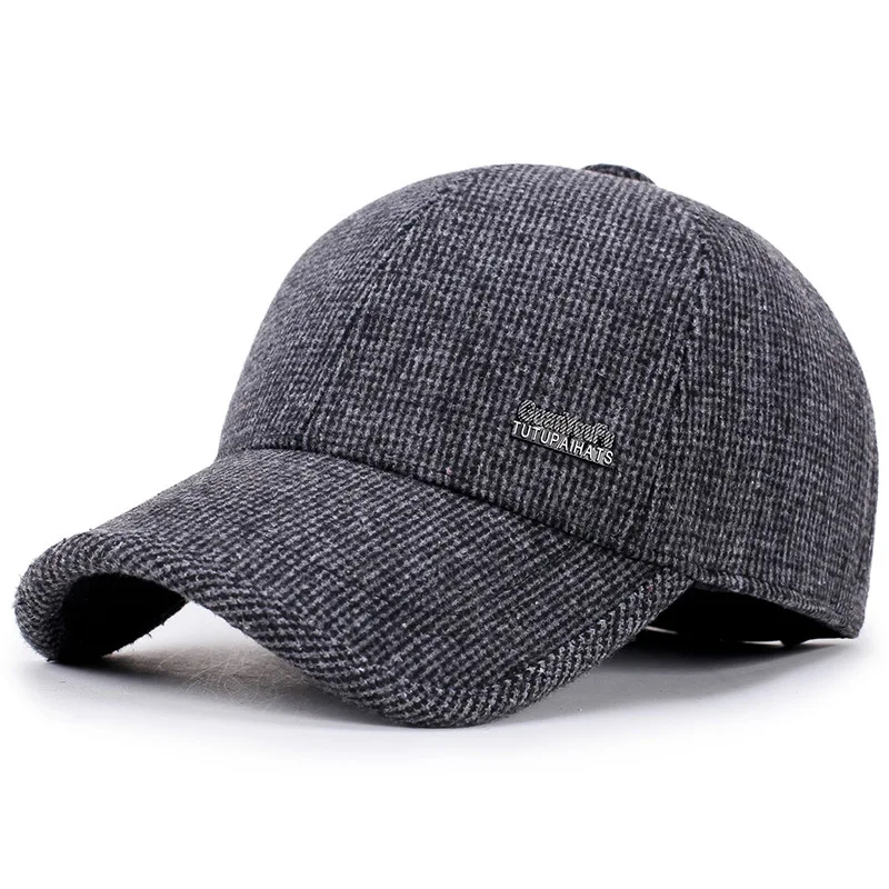 

2019 new baseball cap mosaic standard middle-aged caps men's autumn and winter woolen dad hats outdoor warm old hat