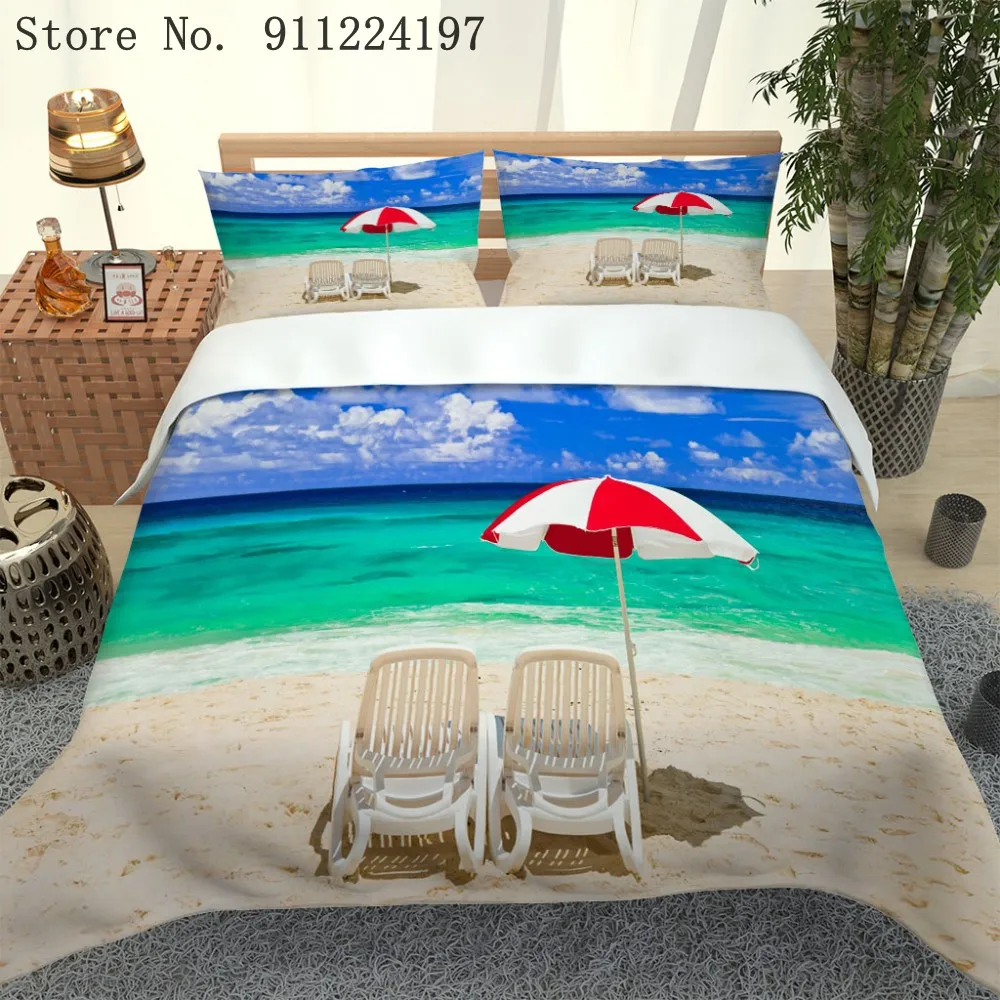 Комплект постельного белья с изображением песчаного пляжа двойное