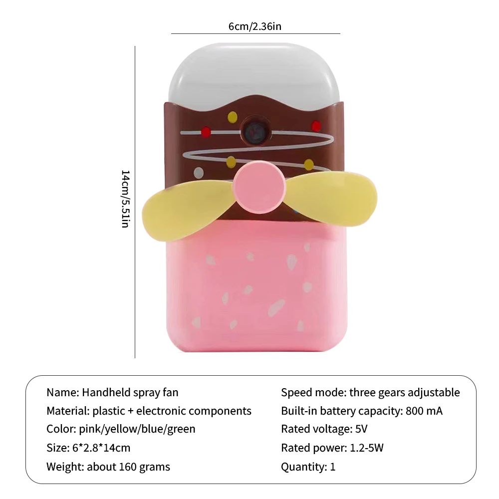 

Creative Cartoon Ice Cream Spray Fan Portable Water Spray Spray Fan Electric USB Rechargeable Handheld Fan Outdoor Humidifier