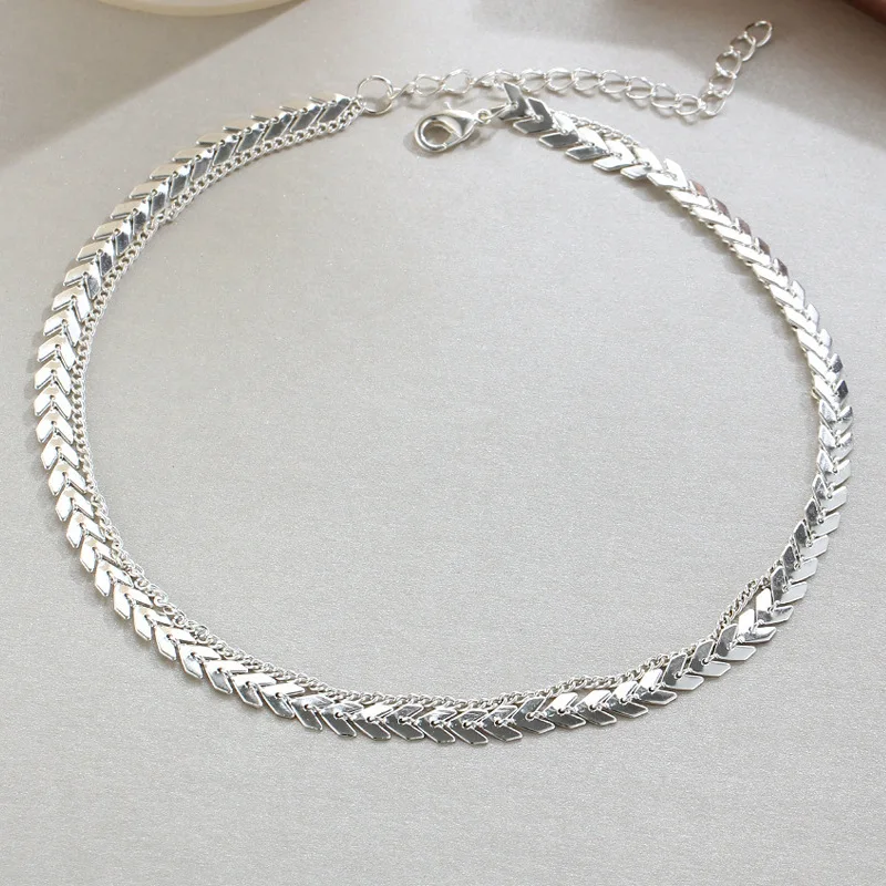 Ожерелье-чокер женское двухслойное модная бижутерия на шею плоская цепь с