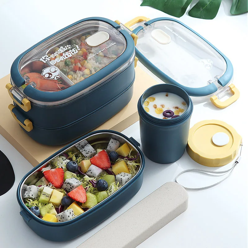 Fiambrera térmica de acero inoxidable 304 para niños, fiambrera portátil de estilo japonés, multicapa, con compartimento para comida