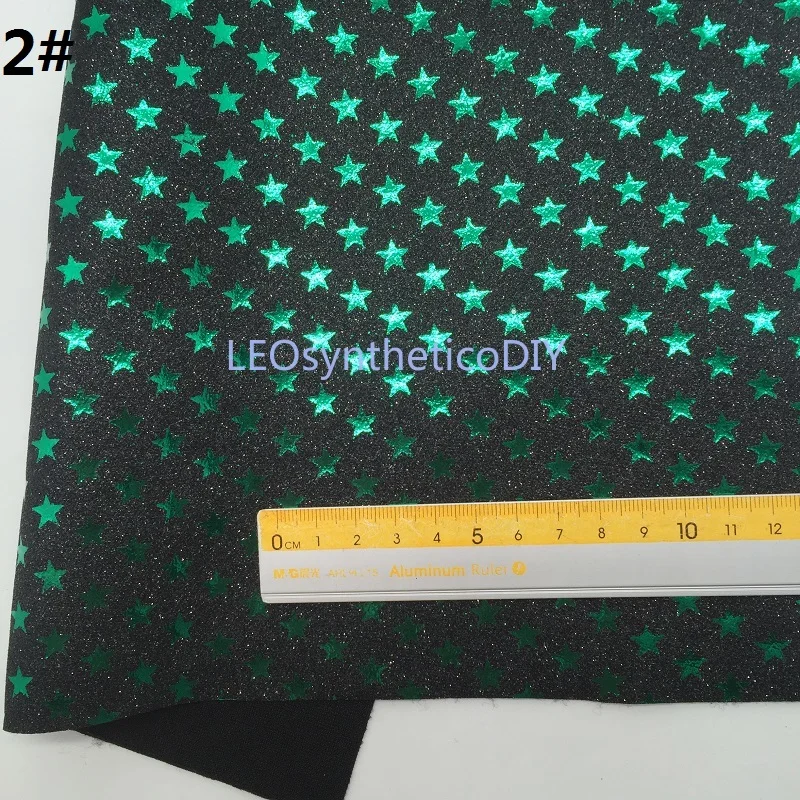 Мини-рулон 30x134 см зеленая синтетическая кожа блестящая ткань с принтом звезд